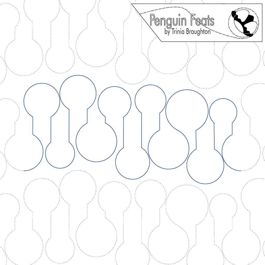 Pattern of overlapping keyhole designs with 'Penguin Feats' branding at the top.