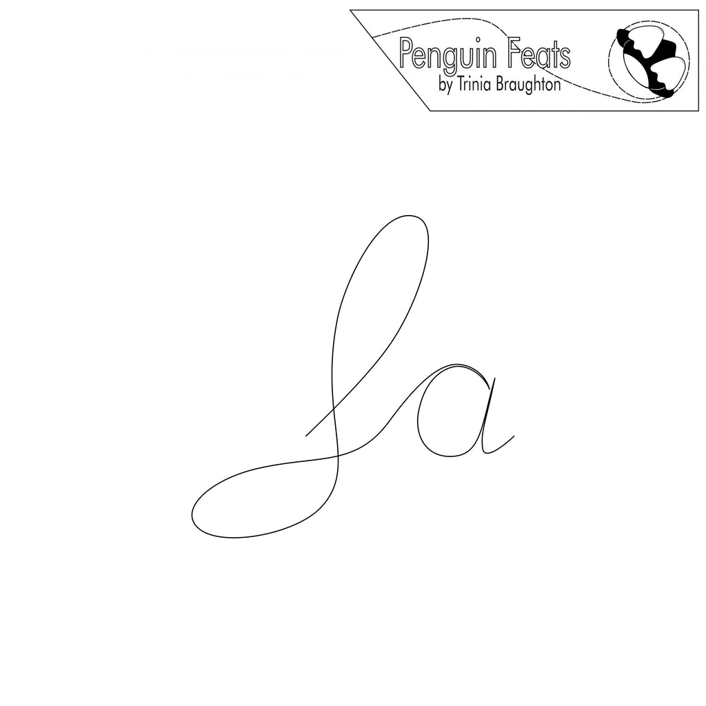 Signature-style 'lala' with 'Penguin Feats by Trina Braughton' logo at the top.