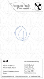 Design sheet for a leaf with guidelines and Penguin Feats by Trinia Braughton branding at the top.