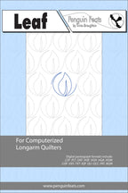 Design paper for computerized longarm quilters with 'Leaf' branding and pattern on a light blue background.