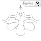 Black continuous line design of flower  with 'Penguin Feats' branding at the top.