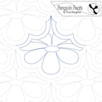 Quilting design with floral pattern and 'Penguin Feats' branding