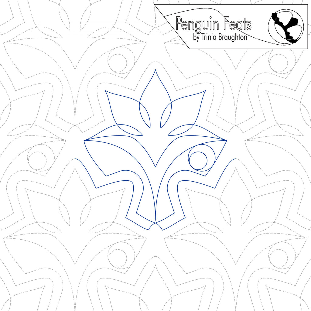 Outline of a lily inspired design on a white background with 'Penguin Feats' branding.