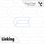 Continuous line design of chain links with 'Penguin Feats' branding and 'Linking' text.