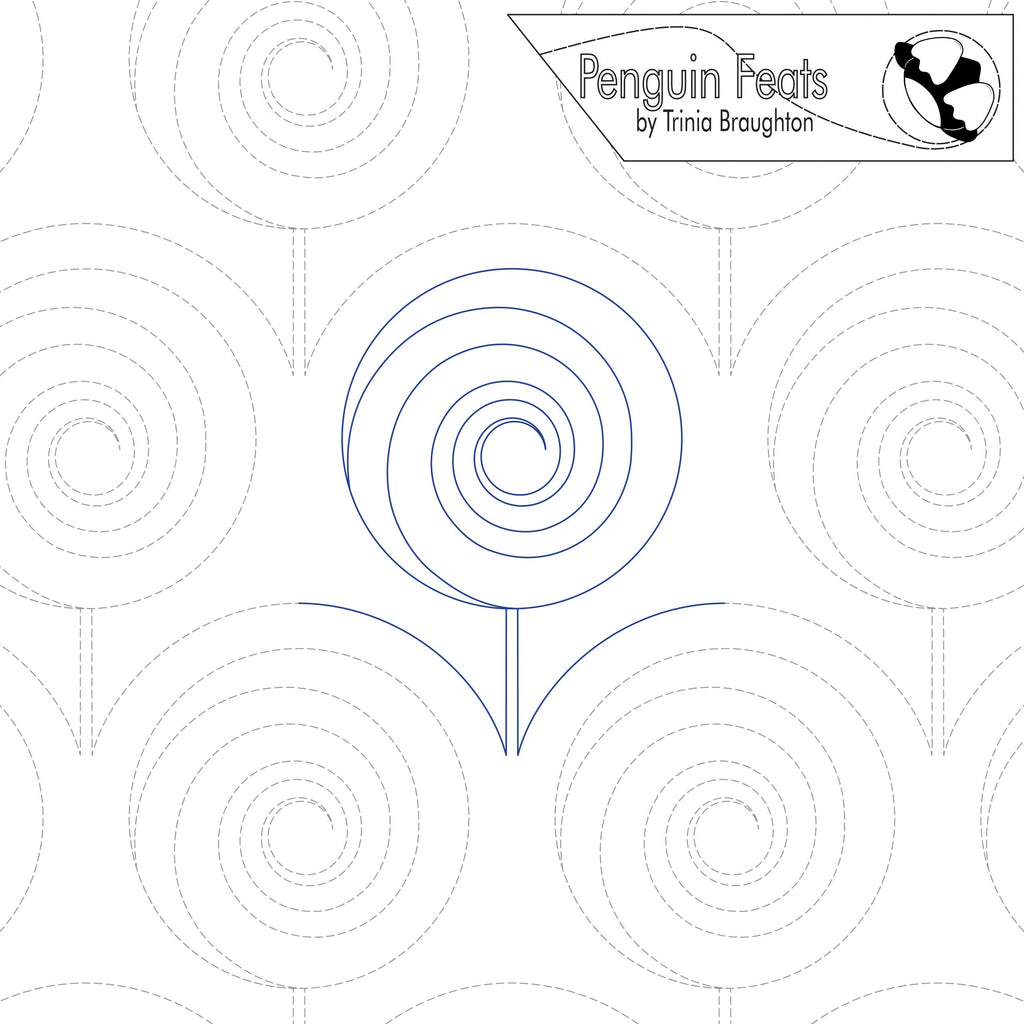 Pattern of concentric circles with 'Penguin Feats' branding at the top.