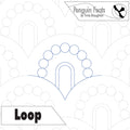 Quilting design with 'Loop' pattern and 'Penguin Feats' branding.