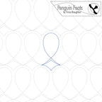 Pattern design with blue curved line on a white background, featuring 'Penguin Feats' by Trinia Braughton.