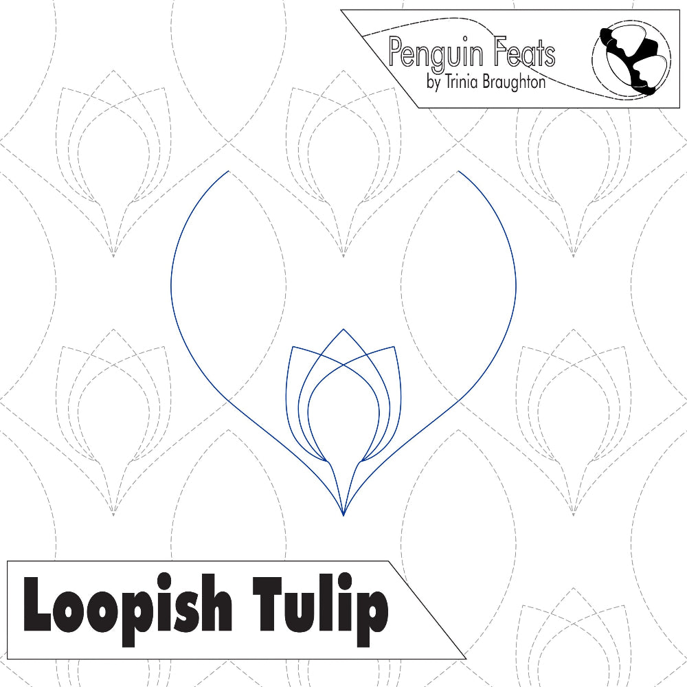 Design of a tulip with 'Loopish Tulip' text and 'Penguin Feats' branding on a white background.