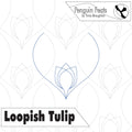 Design of a tulip with 'Loopish Tulip' text and 'Penguin Feats' branding on a white background.