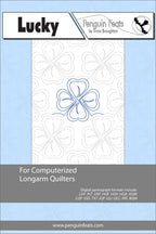 Pattern sheet for computerized longarm quilting design Lucky with a blue and white design on a light blue background.