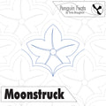 Design of a flower with 'Penguin Feats' and 'Moonstruck' text on a patterned background