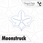 Design of a flower with 'Penguin Feats' and 'Moonstruck' text on a patterned background