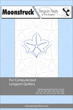 Design for computerized longarm quilters with a blue flower pattern on a light gray background.