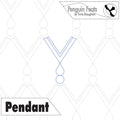 Design of a pendant with geometric pattern and 'Penguin Feats' branding.
