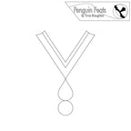 Outline of a pendant with drop and circle with 'Penguin Feats' logo at the top