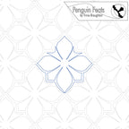 Design pattern with geometric shapes on a white background, featuring the brand 'Penguin Feats' by Trinia Braughton.