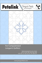 Penguin Feats by Trinia Braughton pattern sheet for computerized longarm quilters with a blue and white design on a light blue background.
