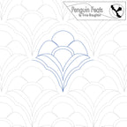 Quilting design with scalloped lines on a white background, featuring the brand 'Penguin Feats' by Trinia Braughton.