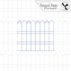 Continuous line pattern with blue lines and 'Penguin Feats' logo at the top
