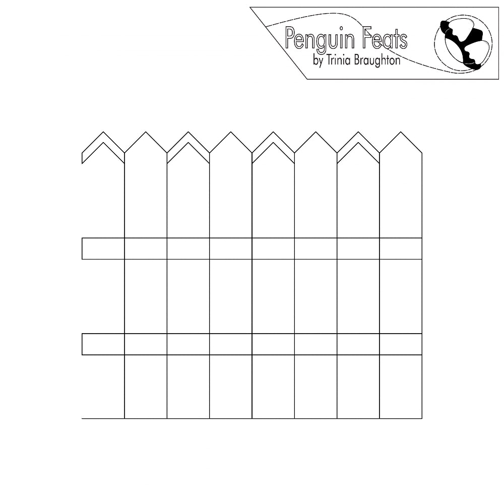 Continuous black line of a picket fence with 'Penguin Feats' branding at the top.