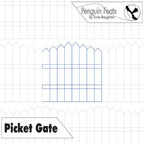 Picket gate continuous line design with repeating patterns in background and  'Penguin Feats' logo at the top.