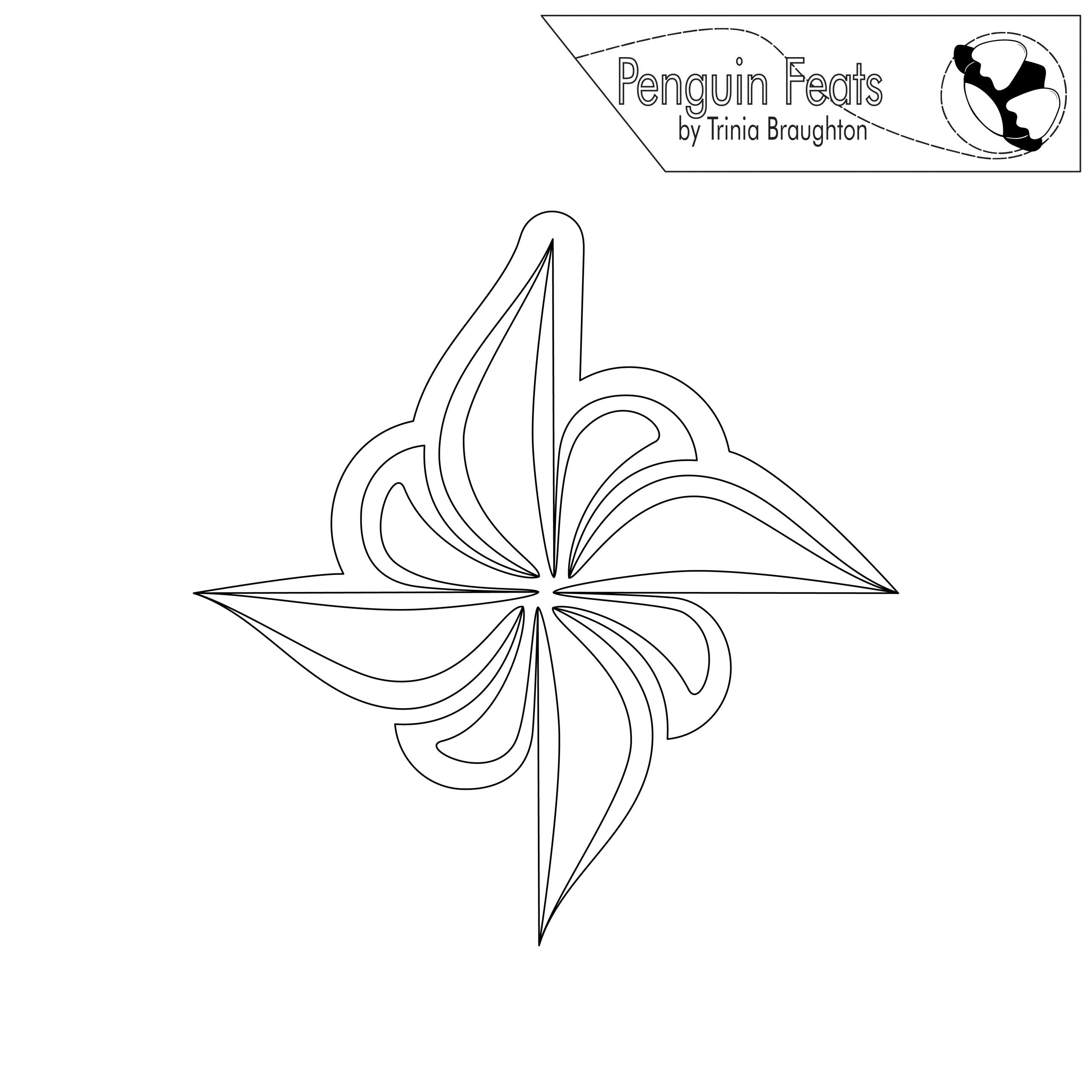 Decorative line drawing of a star-like shape with 'Penguin Feats' branding at the top.