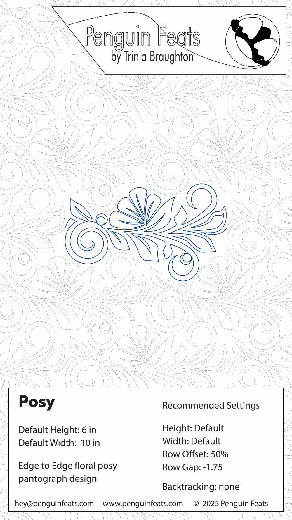 Design of a floral posy with Trinia Broughton's branding on a textured background.