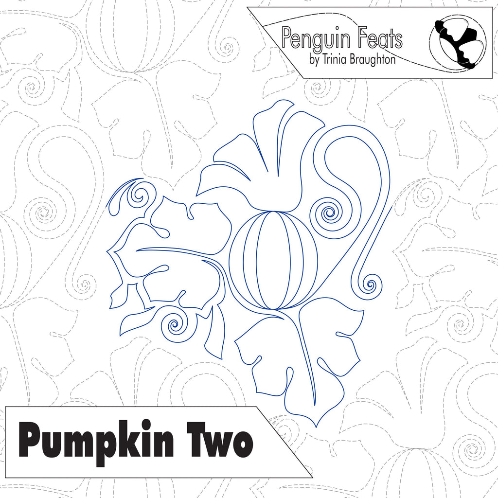 Outline of a pumpkin with decorative elements on a white background, featuring the brand 'Penguin Feats' by Trinia Braughton.