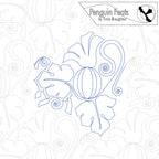 Continuous line illustration of pumpkin and leaves with 'Penguin Feats' branding