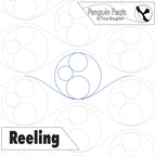 Quilting design with concentric circles and 'Penguin Feats' branding
