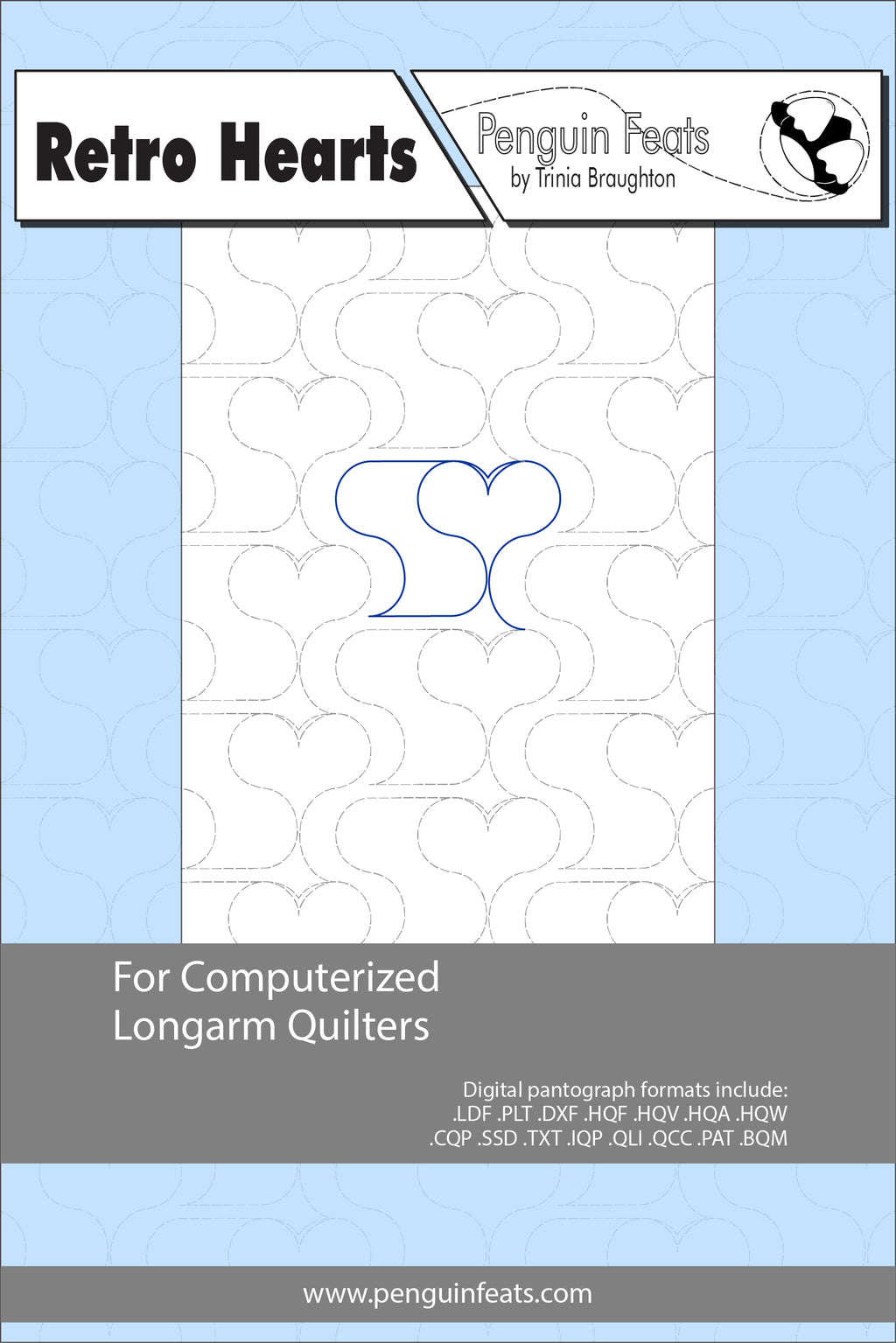 Pattern sheet for computerized longarm quilters with heart design on cover