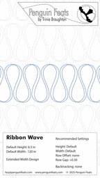 Design sheet for 'Ribbon Wave' pattern by Trinia Braughton with recommended settings.