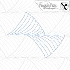 Continuous line design with blue lines on a white background, featuring the 'Penguin Feats' by Trinia Braughton logo.
