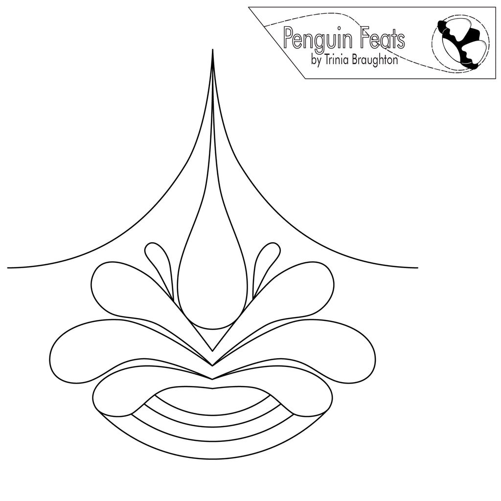 Black and white line drawing of a water droplet design with 'Penguin Feats by Trinia Braughton' logo at the top.