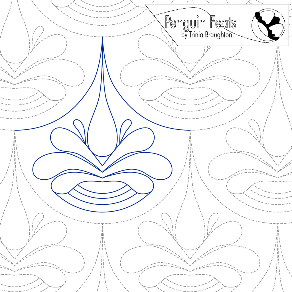 Water drop design with blue drips pattern and 'Penguin Feats' branding.