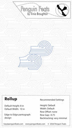 Design rollup with geometric pattern and text on a white background