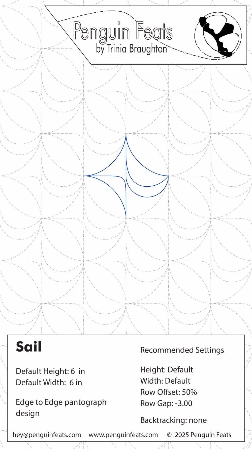 Penguin Feats sail design with grid and measurement details