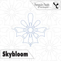 Design of a flower pattern with 'Penguin Feats' and 'Skybloom' text on a white background.