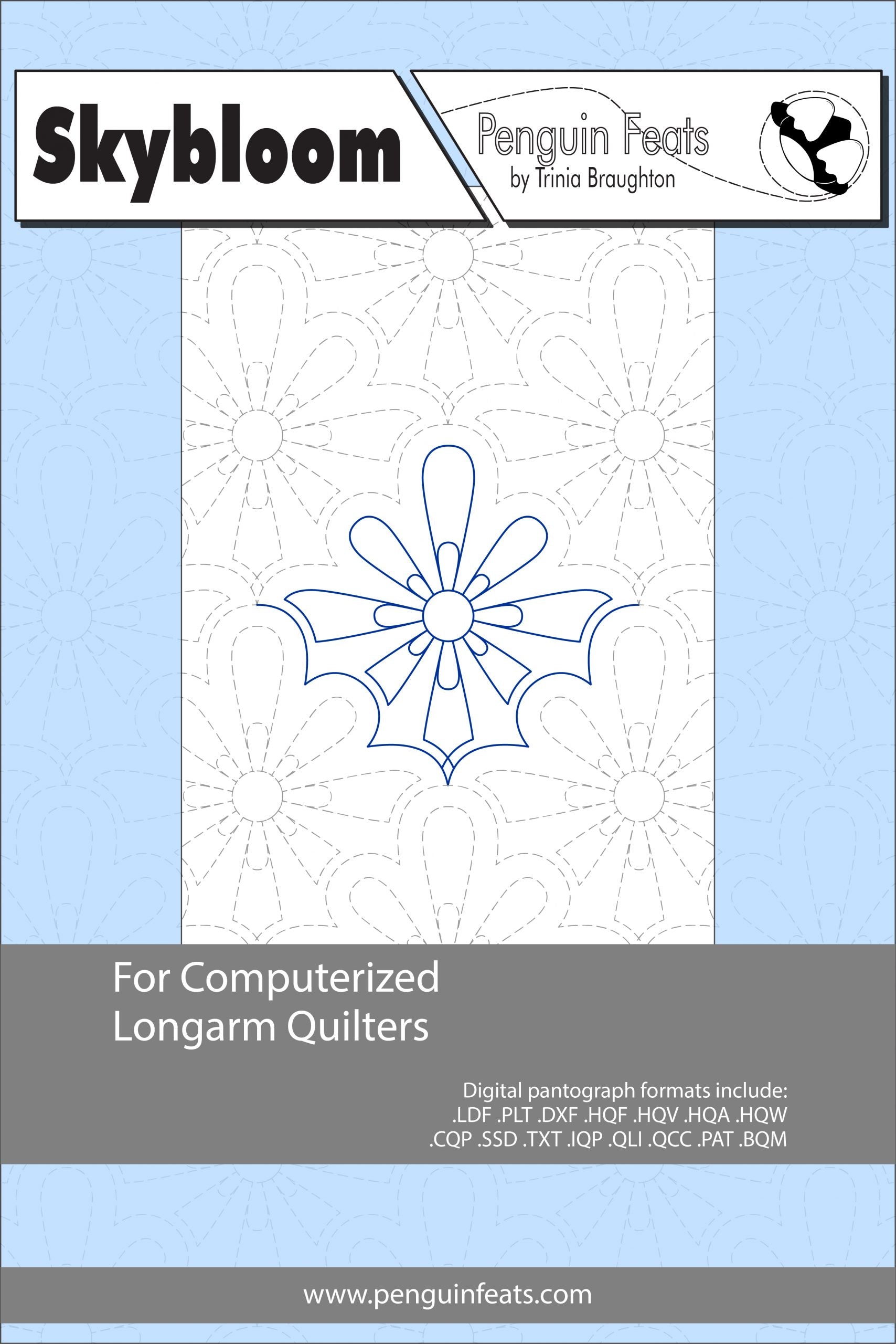 Quilting design sheet for computerized longarm quilters with a blue and gray cover.