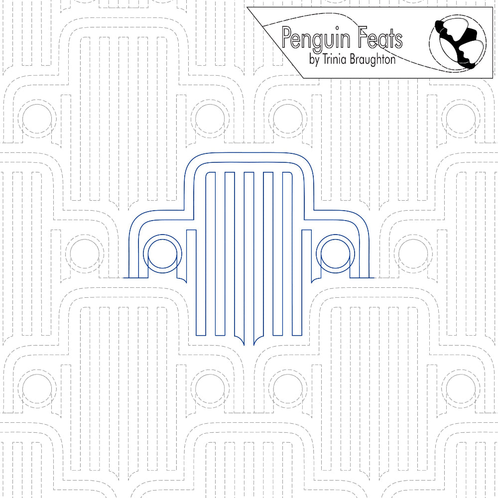 Design of geometric pattern and 'Penguin Feats' branding