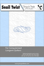 Pattern sheet for Snail Twist a computerized longarm quilting design with a blue and white design on a light blue background.