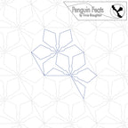 Geometric design with 'Penguin Feats' by Trinia Braughton logo on a white background