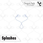 Design pattern with 'Penguin Feats' branding and 'Splashes' text on a white background.
