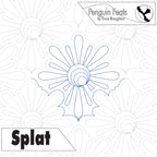 Quilting design of floral motif and 'Penguin Feats' branding
