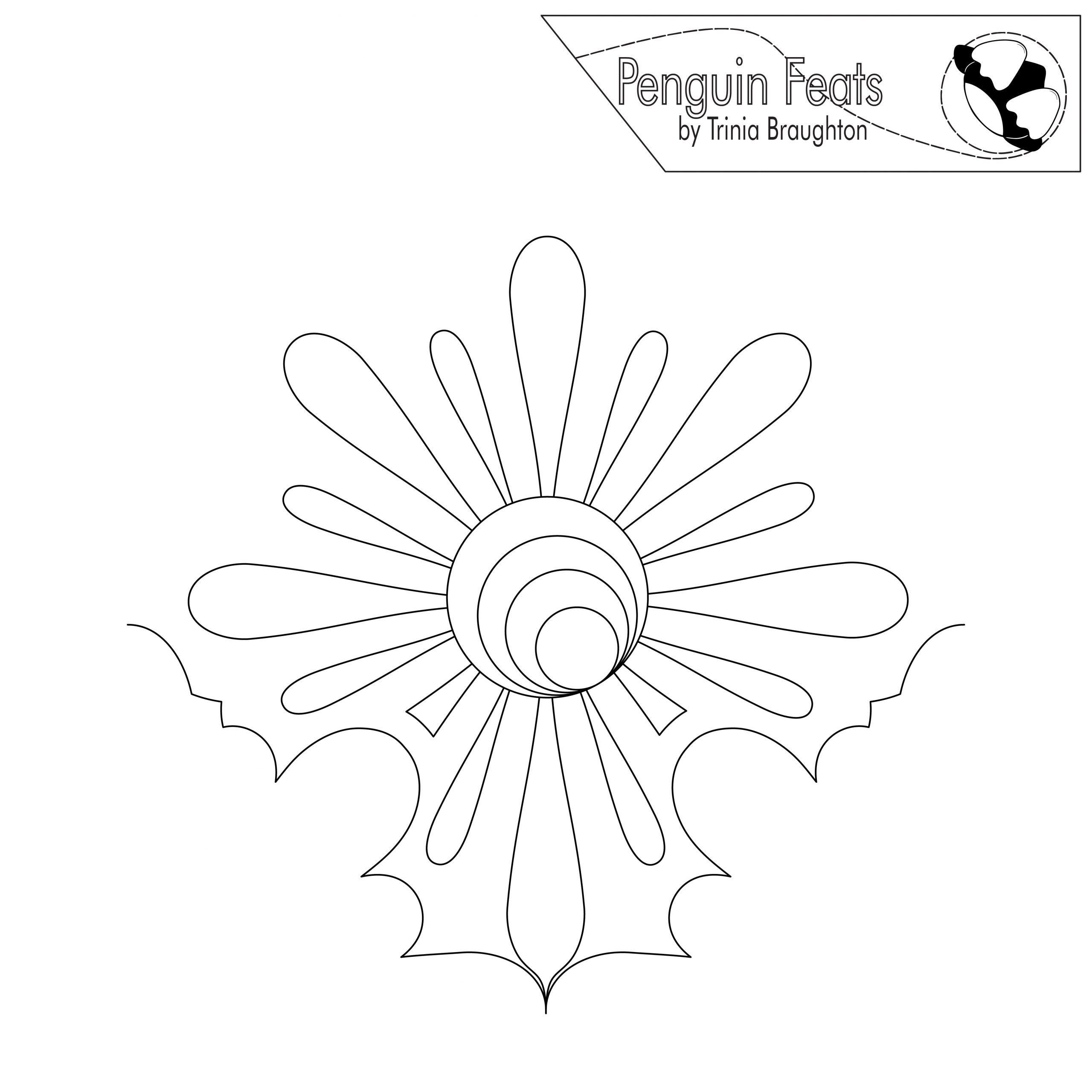 Black and white floral design with 'Penguin Feats' logo at the top.