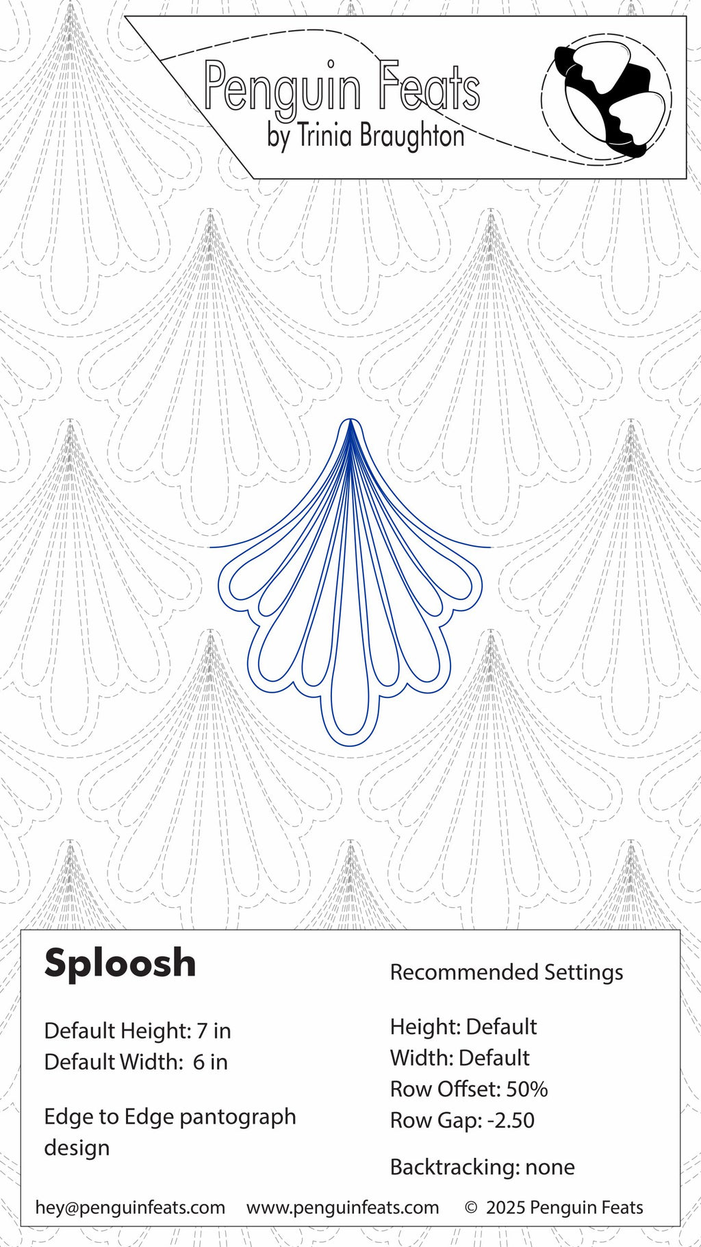 Penguin Feats design settings for Sploosh with a blue design on a white background
