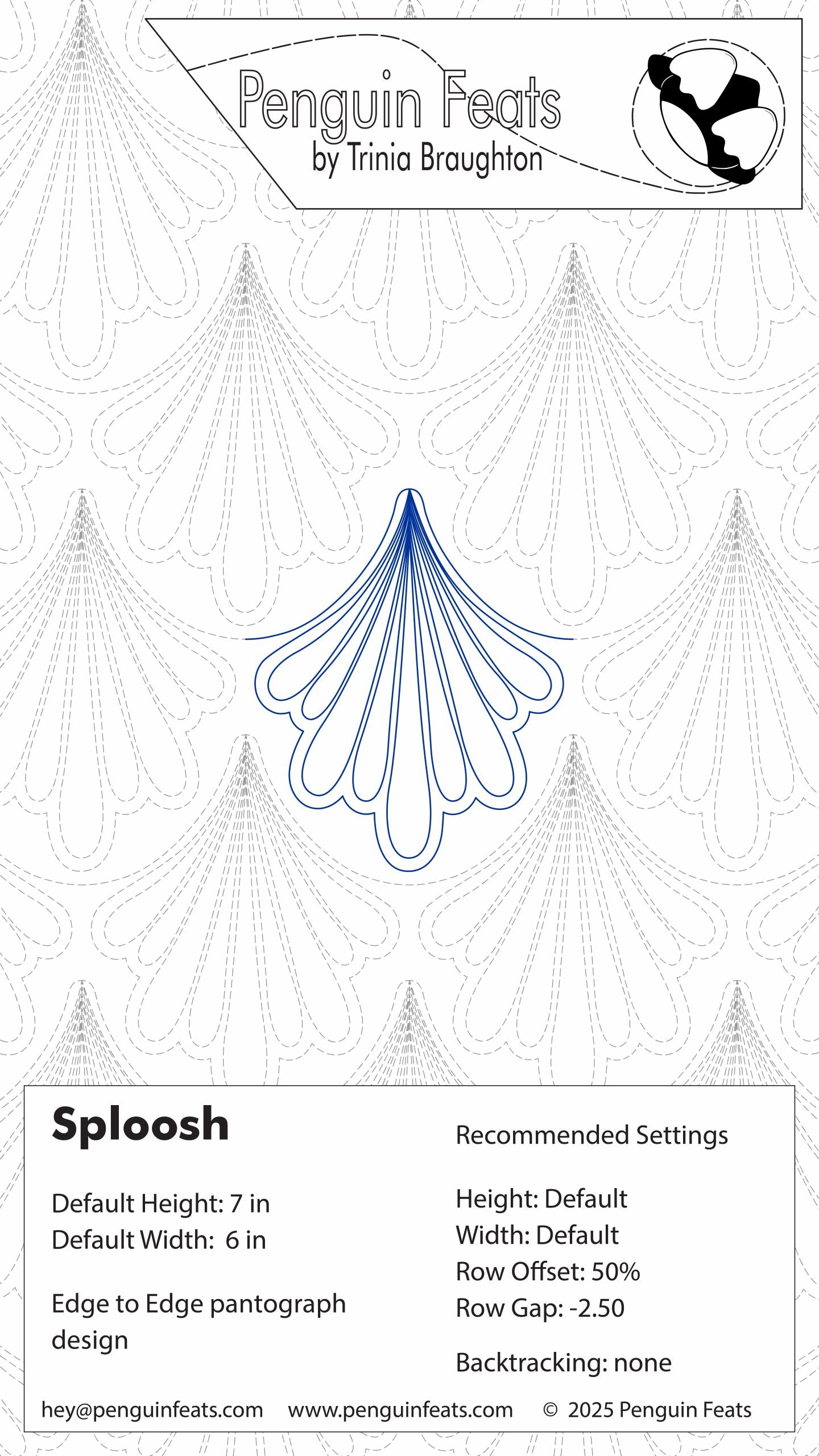 Penguin Feats design settings for Sploosh with a blue design on a white background