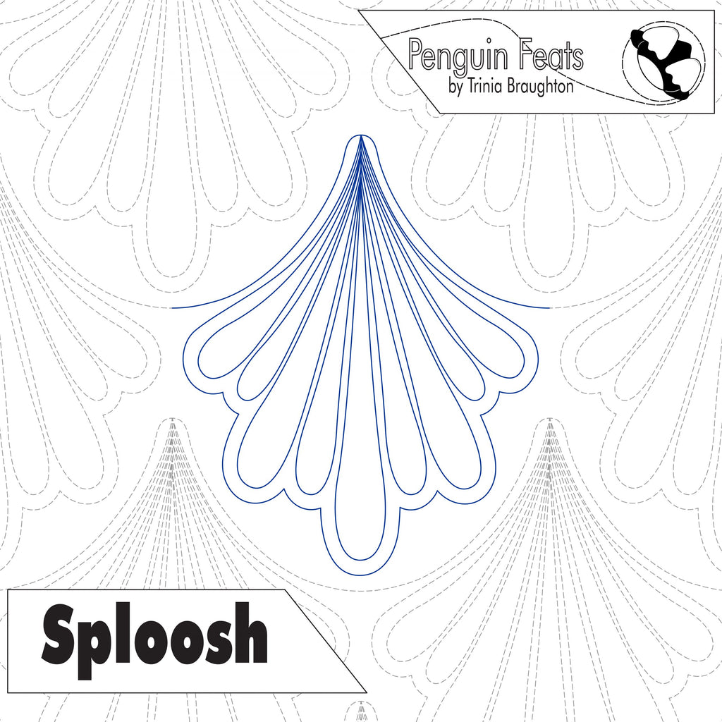 Design with abstract shapes and 'Penguin Feats' branding on a white background