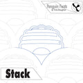 Outline of a cake with 'Stack' text and 'Penguin Feats' branding on a white background