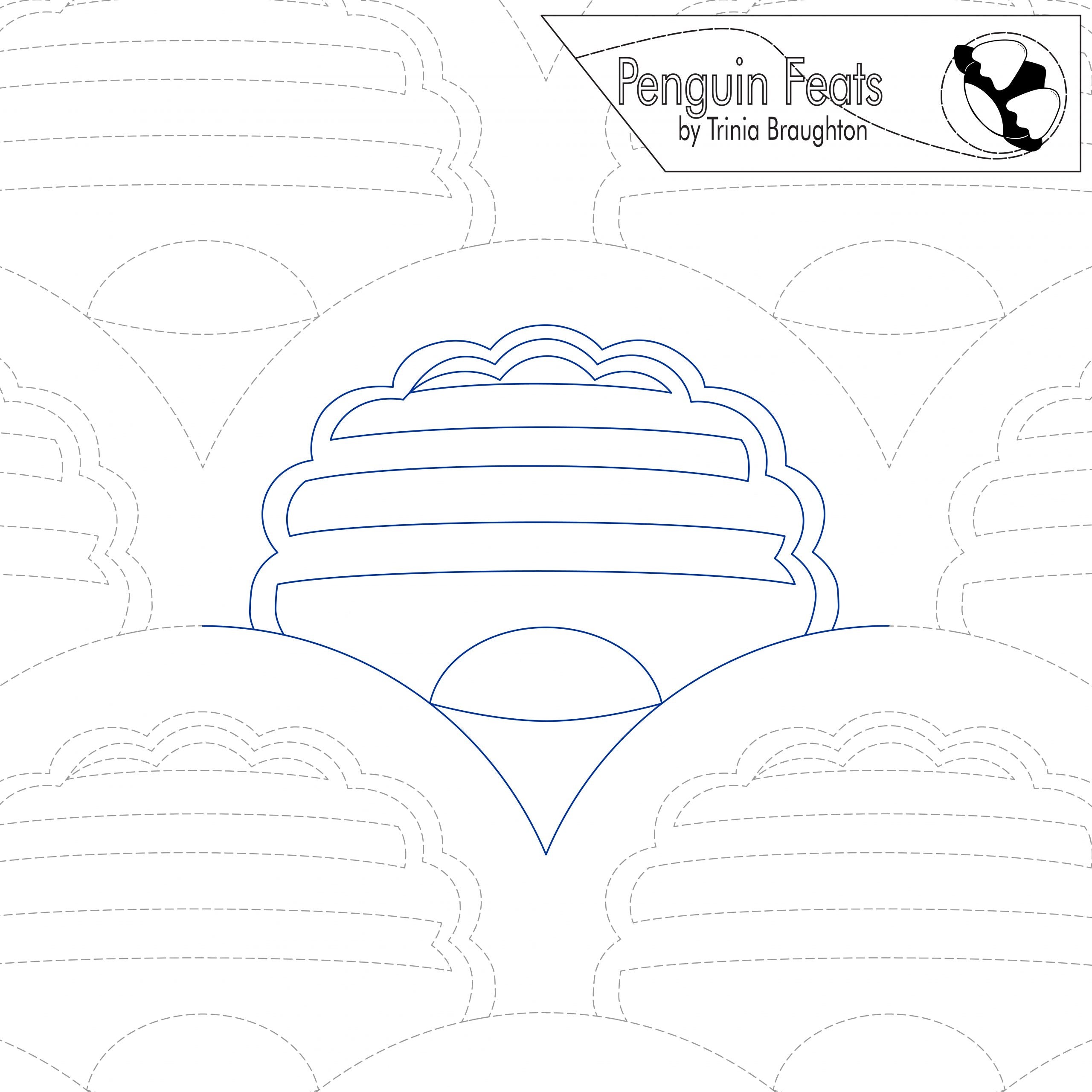 Outline of a layered arc design with 'Penguin Feats' branding at the top.